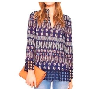 TORY BURCH FERN PRINT CROCHET LACE LIGHTWEIGHT COTTON TUNIC SIZE 8
